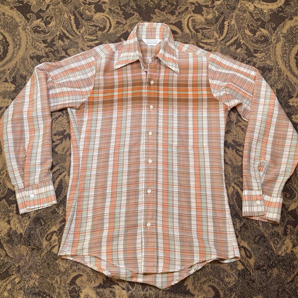 Vtg Boulevard Permanent Press Long Sleeve Plaid Button Up Shirt Mens Size Small